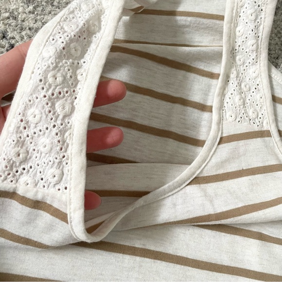 Two set bundle lot 2 striped tank tops tan cream white dark navy blue eyelet - Picture 2 of 8